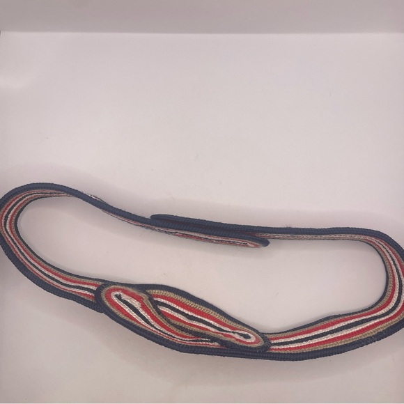 2FOR$30 Vintage 80s Wide Striped Woven Waist Belt Red White Blue & Tan - Picture 3 of 12